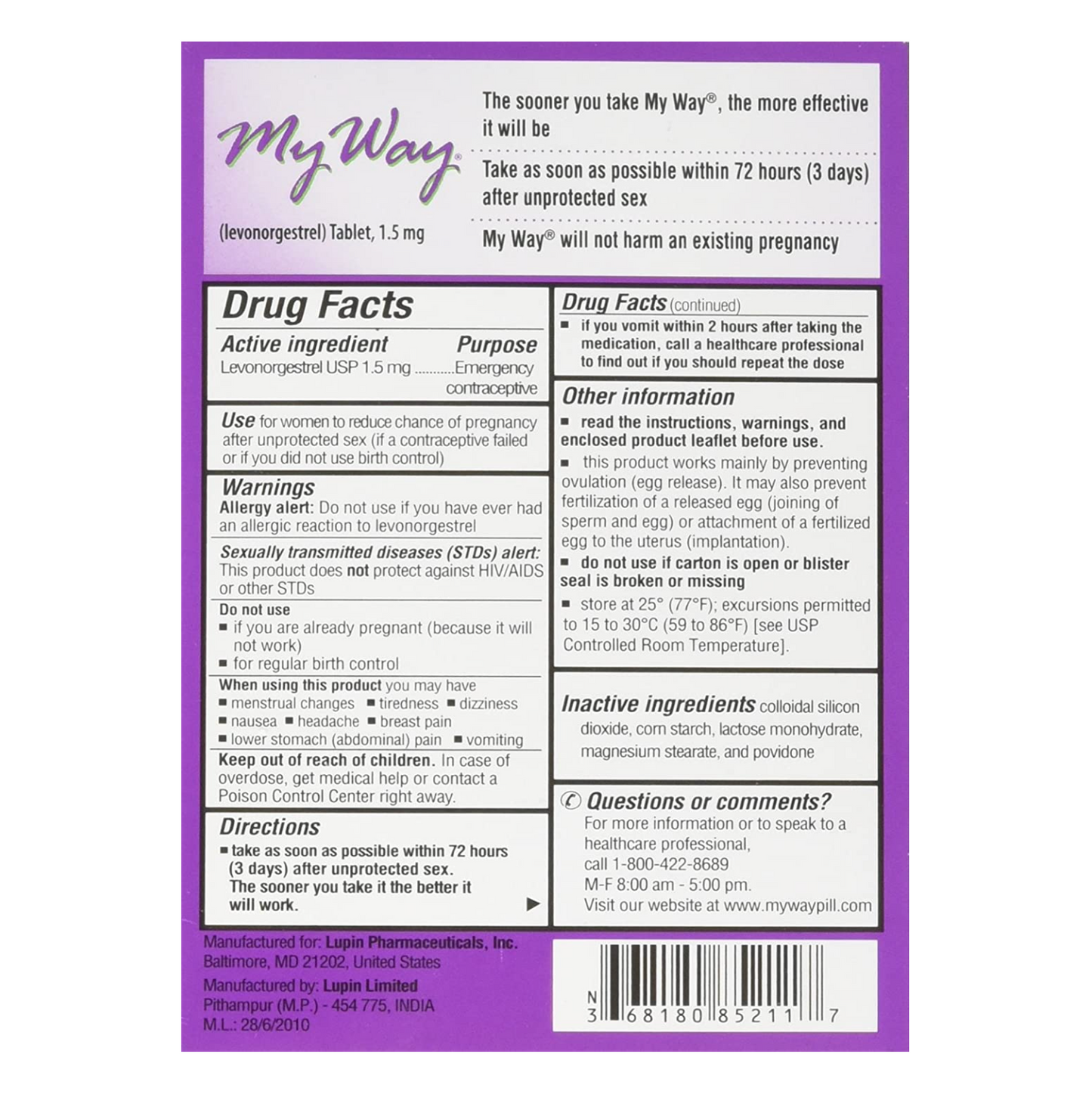 My Way Emergency Contraceptive Pill - Morning After Ecp Tablet