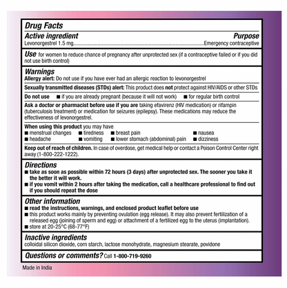 Option 2 Levonorgestrel Tablet, 1.5 mg - Emergency Contraception Morning After Pill (Price in Manila Philippines)